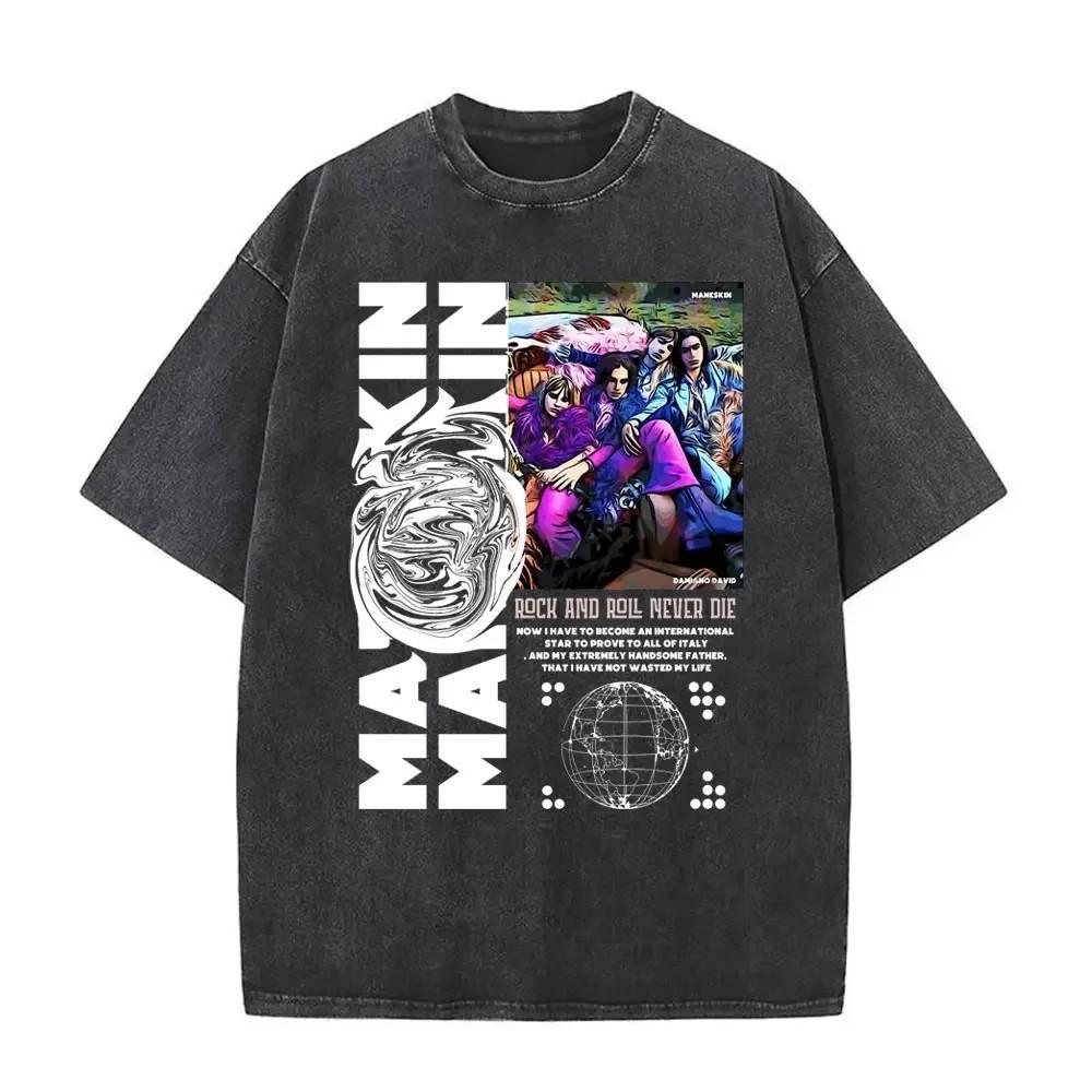 Maneskin Cotton Oversized Mneskin TShirt Washed Italian Rock Band Tee Unisex