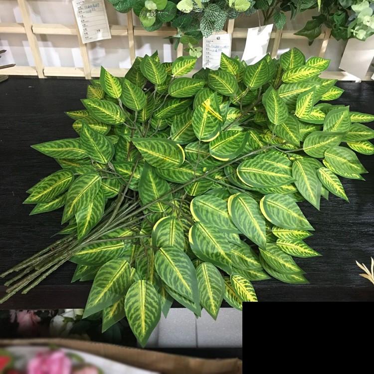 12PCS Green Plants Artificial Banyan Leaf Branch Plastic Tree Rattan Landscaping Accessories Wedding Garden Home Christmas Decor