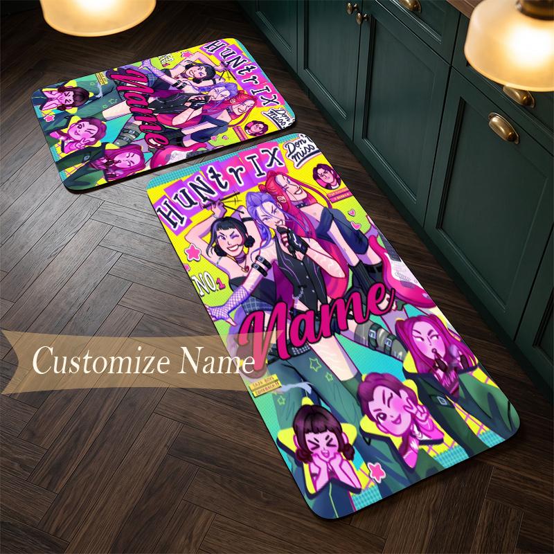 HUNTRIX (31) Customize Name Flannel Kitchen Mat Soft Non-Slip Kitchen Floor Runner Rug for Home Kitchen Decor