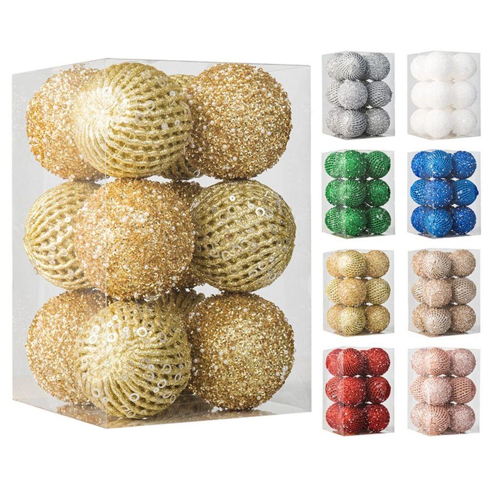 

6/12Pcs Foam Christmas Balls Pendant Colorful Xmas Tree Hanging Ornament Home Decorations New Year 12pcs 8cm Gold