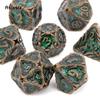 7 Pcs Yellow Green Tree Vine Metal Dice Solid Metal Polyhedral Dice Set Suitable for Role-Playing RPG Board Game Dice RPG