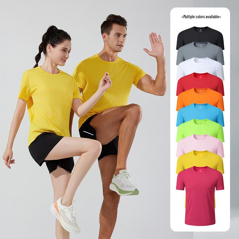 Unisex Quick-Dry Short Sleeve Running T-shirt - Solid Color Sportswear