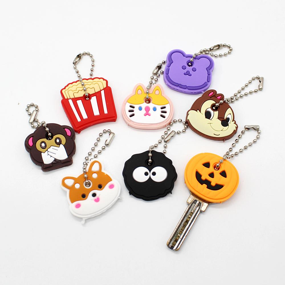 New Cartoon Soft Silicone Protective Key Case Cover for Key Control Dust Cover Holder Women Cute Small Key Chain Pendant Keyring