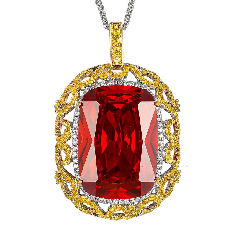 New Huabi Jewelry Copper Bottom Gold-plated Simulation Color Treasure Orange Hollow Pendant Necklace Stone 20 * 28