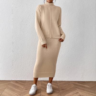 Damen Einfarbig Elegant und Stilvoll Einfarbiges Set, Pullover mit halbhohem Kragen, Hüftrock, Halbrock Zweiteiliges Set
