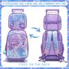 3PCS Kids Rolling Backpack for Girls Cute Mermaid Sequin Wheeled Backpack Trolley School Bag with Wheels Elementary Book bag