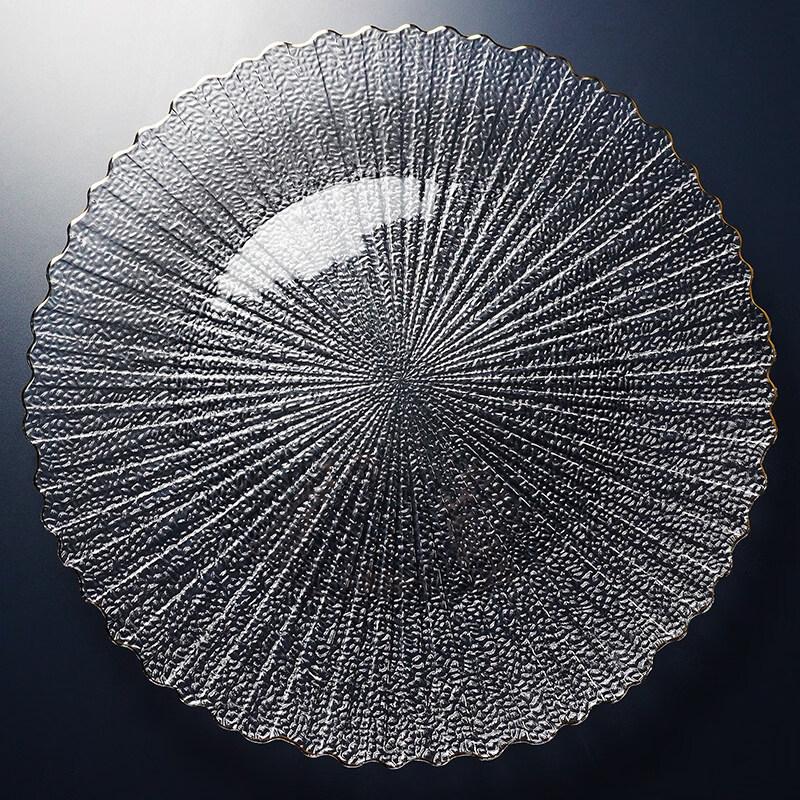 

Youde Gold Edge Flower Prism Round Glass Plate