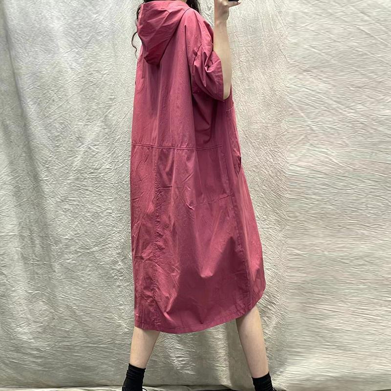 Hooded short-sleeved dress women's 2025 summer new retro loose large size thin casual medium and long dress