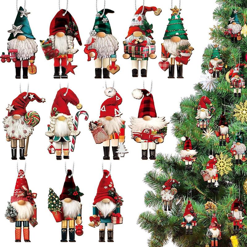 12PCS/PACK Christmas Tree Pendant Christmas Soldier Colorful Decoration Wood Holiday Ornament