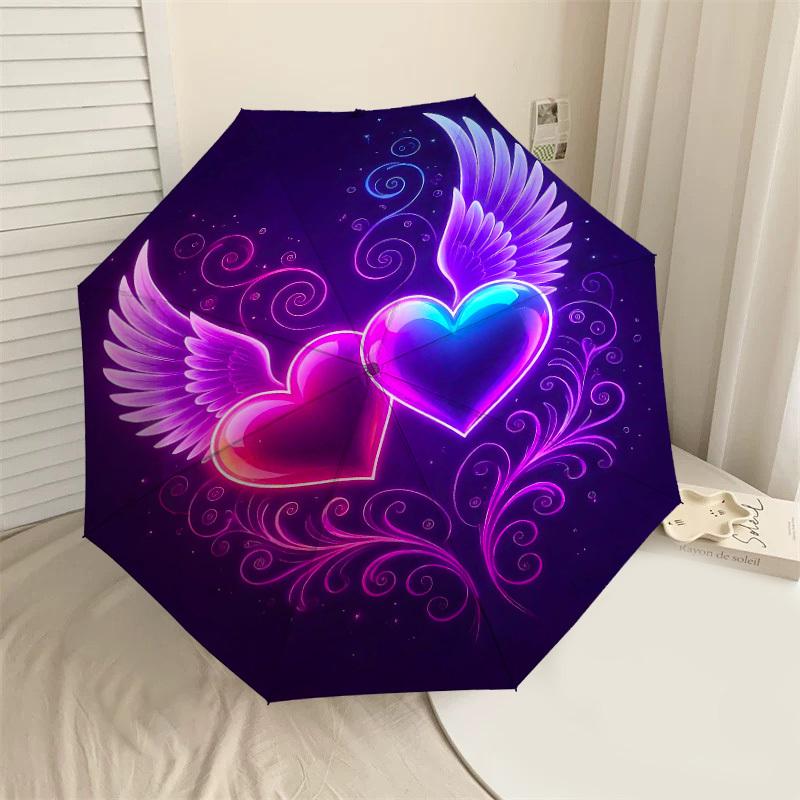 

1pc Hearts Wings Automatic Open/Close Umbrella Compact Folding Umbrella with 8-Rib Shaft for Women/Men, Elegant Birthday1319S