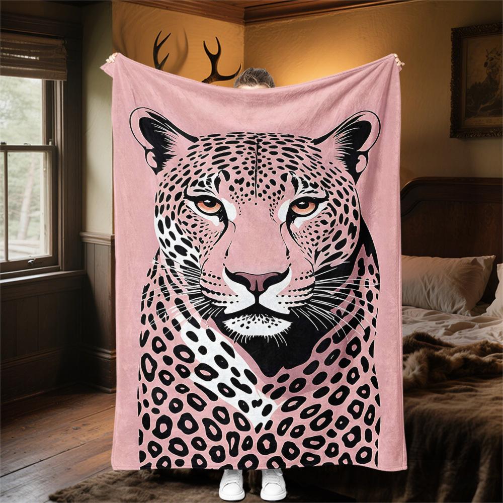 1pc Leopard Print Outdoor Flannel Blanket Soft Warm All-Season Throw for Sofa Bed Car Camping Office, Cozy Gift Idea1174S