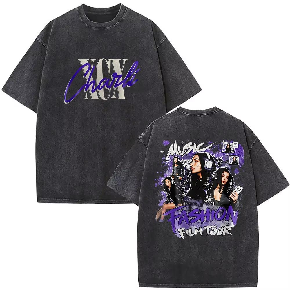 2026 Summer Hot Sale Washed Charli XCX The Moment 2026 Double Sided T-shirt Men Women Vintage Streetwear Oversized Tshirt