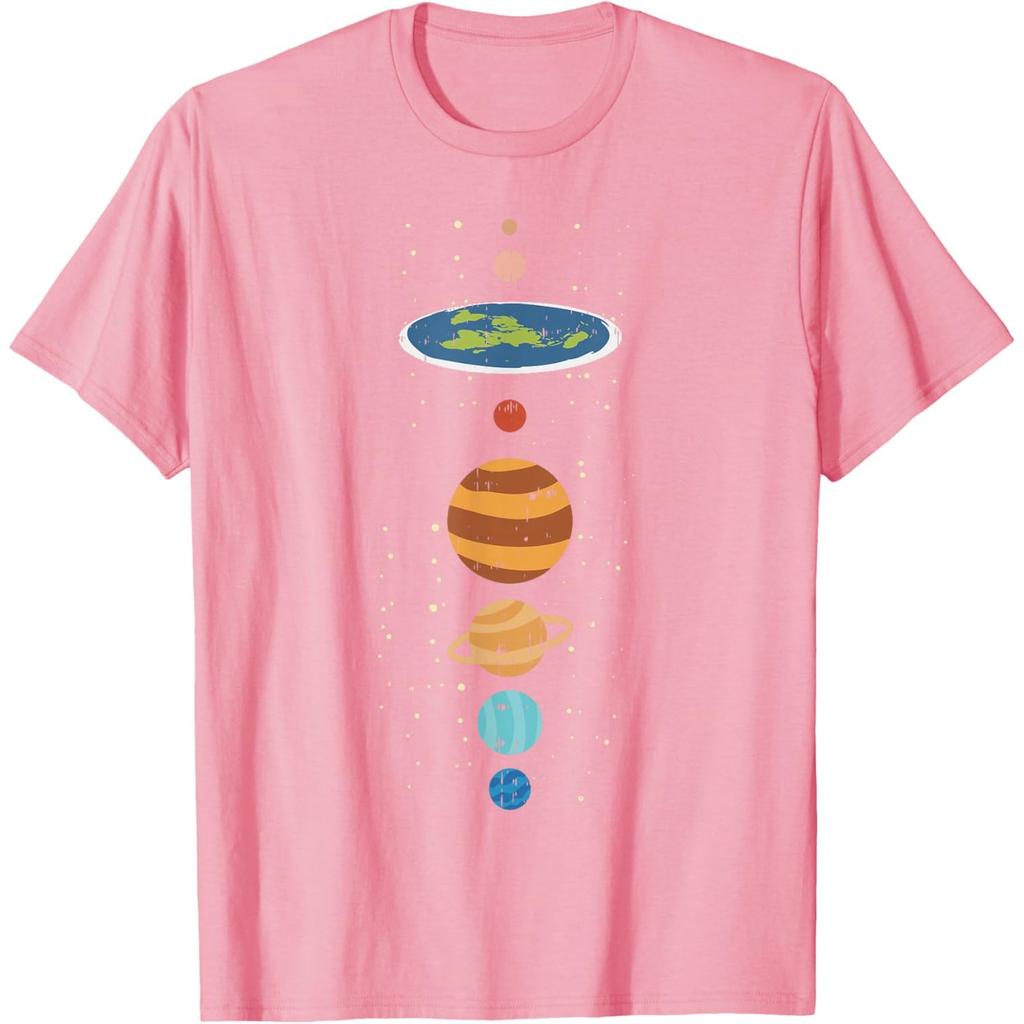 Flat Earth Planets Conspiracy Theory Funny Graphic T-Shirt Casual Cotton Tee