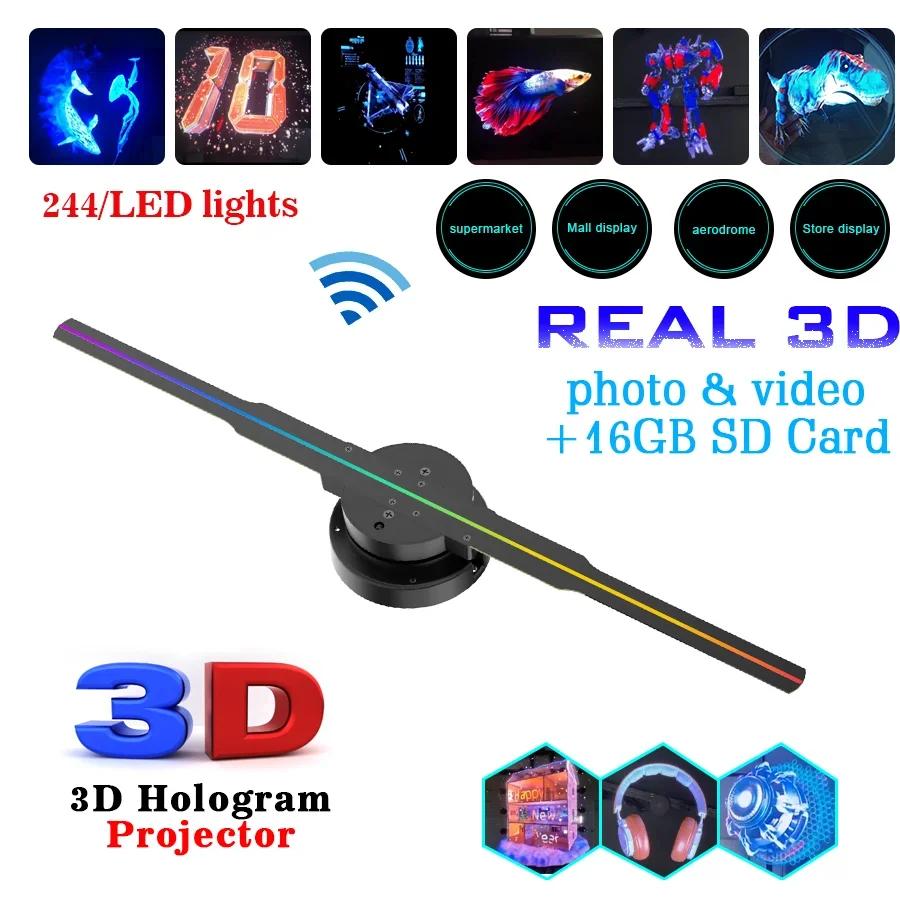 

42cm 3D Holographic Fan Wifi Remote Custom ICONS DIY Video LOGO LED Neon Lights Rotating Display AD 3D Holographic Projector T40 standard US