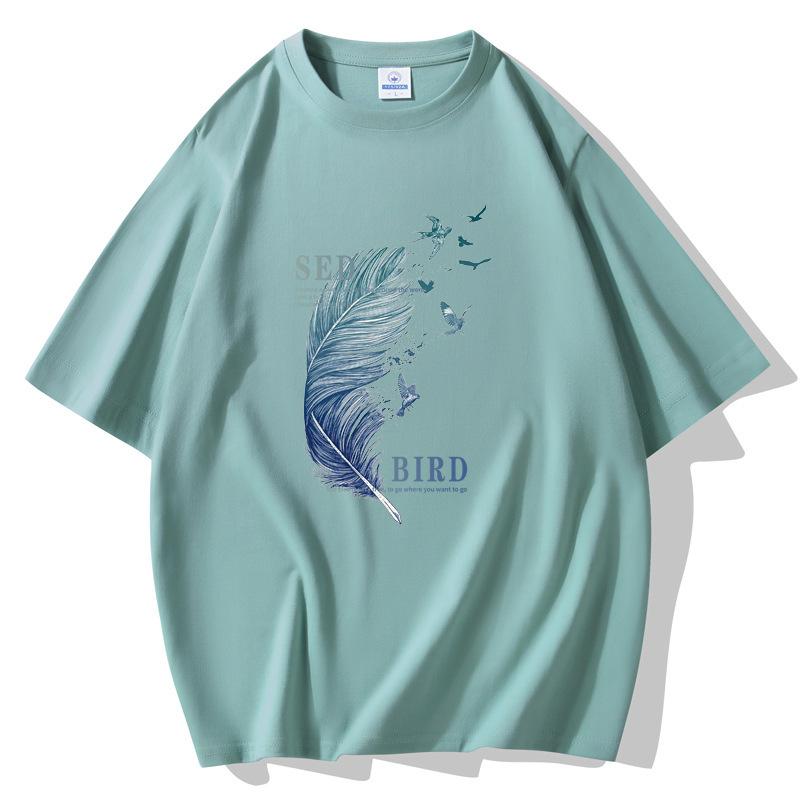 

Свободная мужская футболка с короткими рукавами и принтом перьев 10 цветов, 100% хлопок, повседневная футболка, размер S-5XL S озеро зеленый