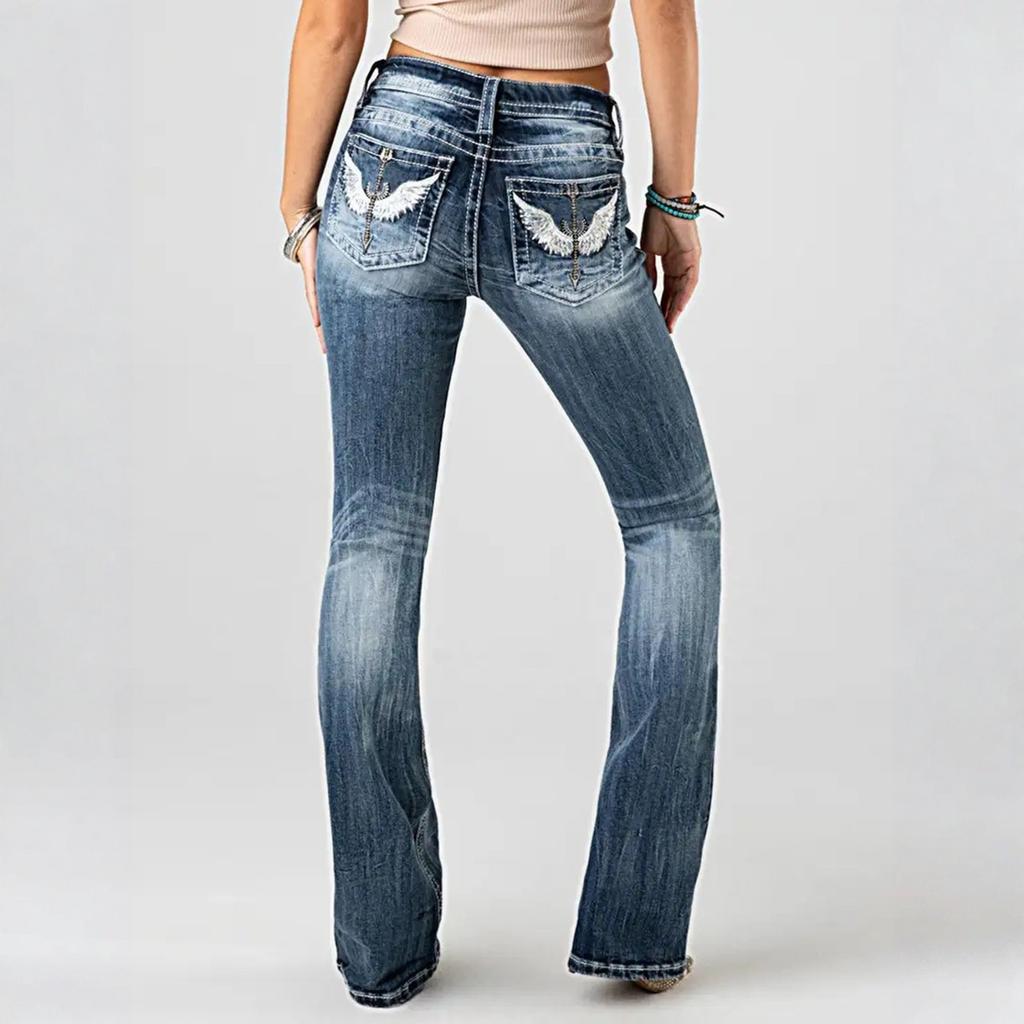 Ladies' Jeans Trend Casual Fashion Elastic Embroidery Heavy Washing Water Elastic Denim Pants