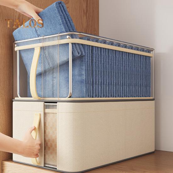 Wardrobe Clothes Storage Box Large Capacity Breathable Mesh Heavy-Duty Folding Frame Storage Basket Trousers Organiser