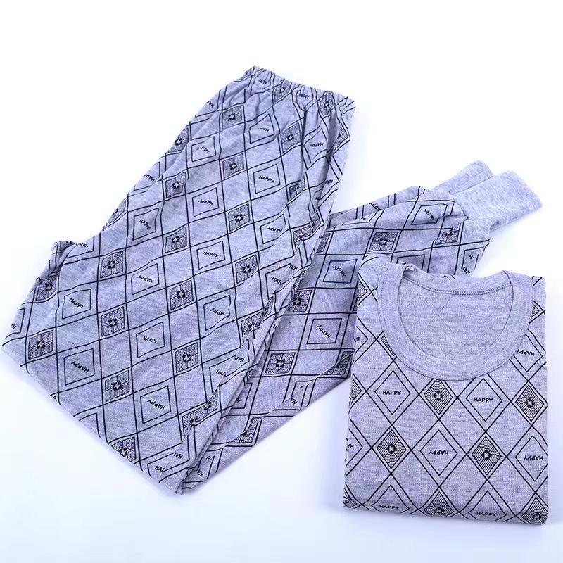 Men's Large Size Autumn Print Thermal Suit for Middle-Aged and Elderly: Loose Fit Outfit with Top and Bottom