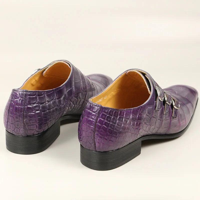 Sapatos Masculinos de Couro Artesanais da Moda Oxfords Casuais de Escritório da Moda Sapatos de Trabalho para Negócios Preto Roxo Sapato Masculino Confortável Couro Genuíno