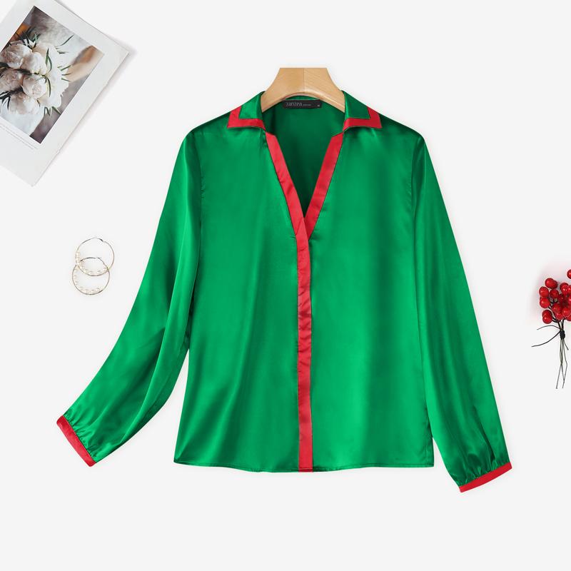 ZANZEA Women Casual V-Neck Loose Long Sleeve Satin Blouse