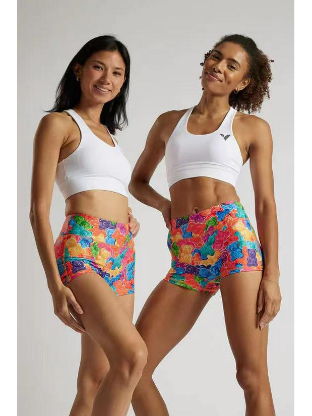 Strawberry Donut High-Waist Yoga Shorts - Women's Printed Fitness & Sportswear.