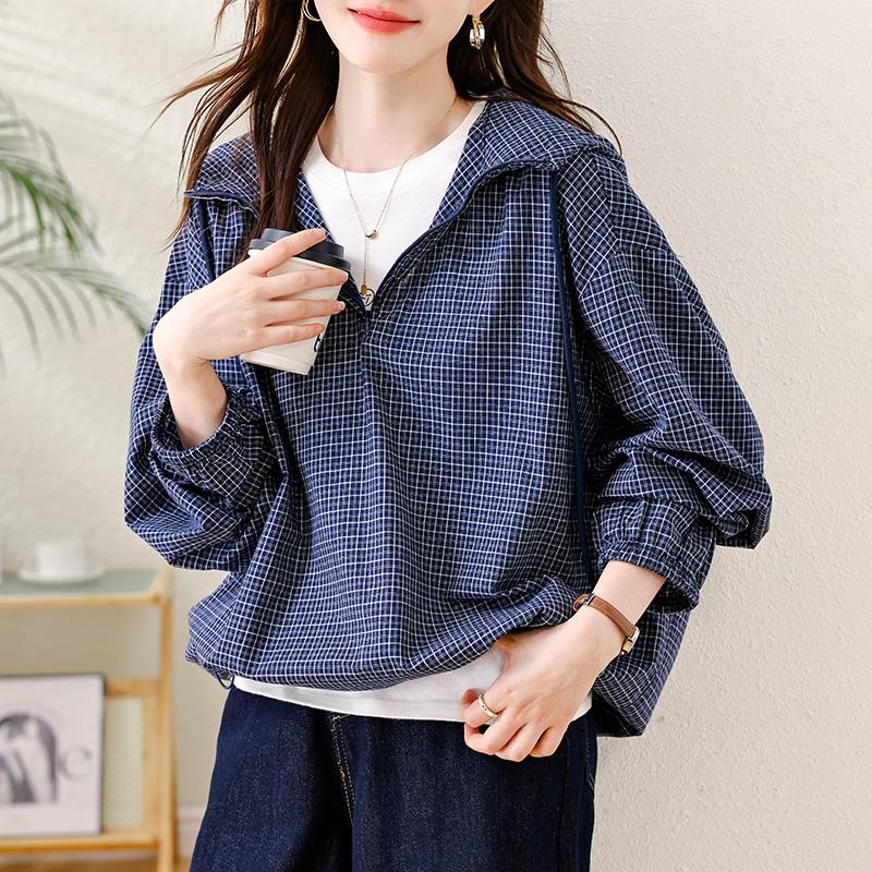 

DIMANAF 2025 Новая осенняя блузка большого размера в клетку толстовка женская рубашка топы модный свободный 2XL