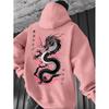 Black Dragon Cherry Blossom Print Hoodie Loose Drop Shoulder Unisex Pullover Sweatshirt Couples Winter Casual Wear
