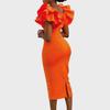 D3282 Women's Square Collar Ruffle Sleeve Commuter Party Dress