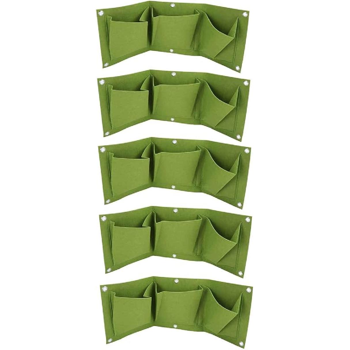 

Vertical Garden Wall Hanging Planter with 3 Pockets 5Pcs Plant Growing Bags Wall Mounted Degradable 3Pockets Planter Garden Accessory Wall Mounted зелёный