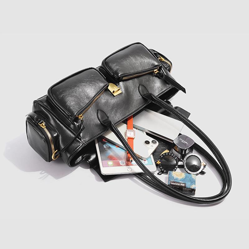 SHELKSBAG Retro Quality Handbag Ladies Motorcycle Bags Multi-Pocket Luxury Designer Fashionable Versatile Underarm Bag for Women