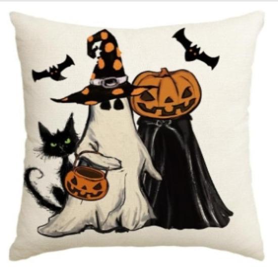 

Halloween Throw Pillow Cover Car Ghost Pumpkin Cushion Cover Holiday Sofa Decoration Cushion Cover 45 × 45Cm single pillowcase