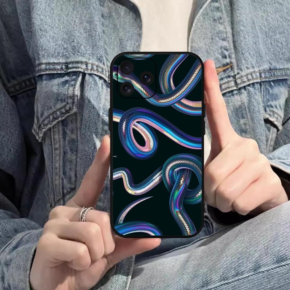 

Модный чехол для телефона с рисунком змеи для iPhone Mini 11 12 13 14 15 Pro XS Max X Plus SE XR черный мягкий чехол iPhone12PROMAX