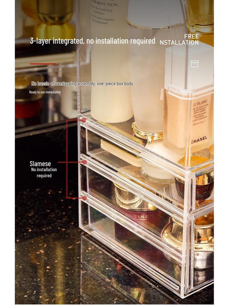 Acrylic Desktop Makeup Storage Drawer - Transparent Dustproof Cabinet