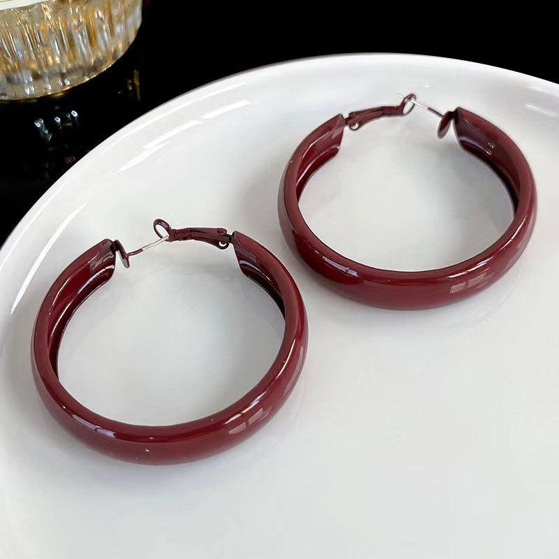

Ankola Red Circle Ear Buckle Retro Hong Kong Style Red Drop Glaze Earrings Niche Simple Earrings