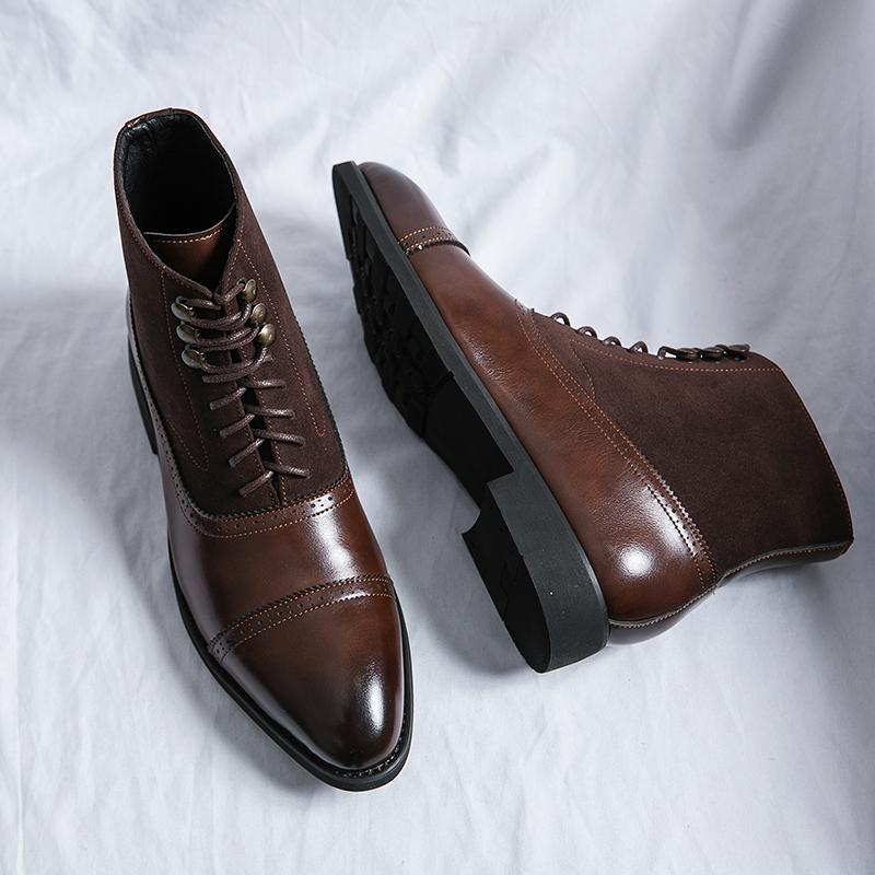 Men Ankle Boots Motorcycle Casual Wingtip Dress Formal Leather Tuxedo Wedding Derby Boots Large Size
