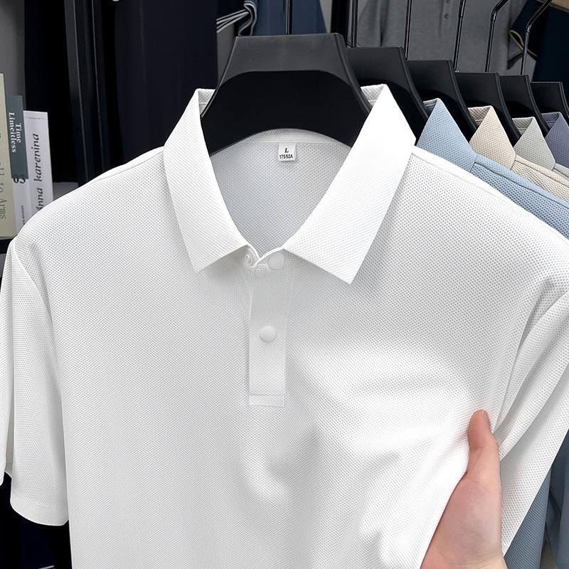 Men's High-End Ice Silk Short Sleeve Polo Shirt - Seamless Chinlon Spandex Turn-Down Collar Summer Top
