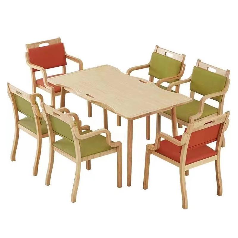 Elderly-Friendly Solid Wood Dining Table & Chair Set for Nursing Homes and Rehabilitation Centers