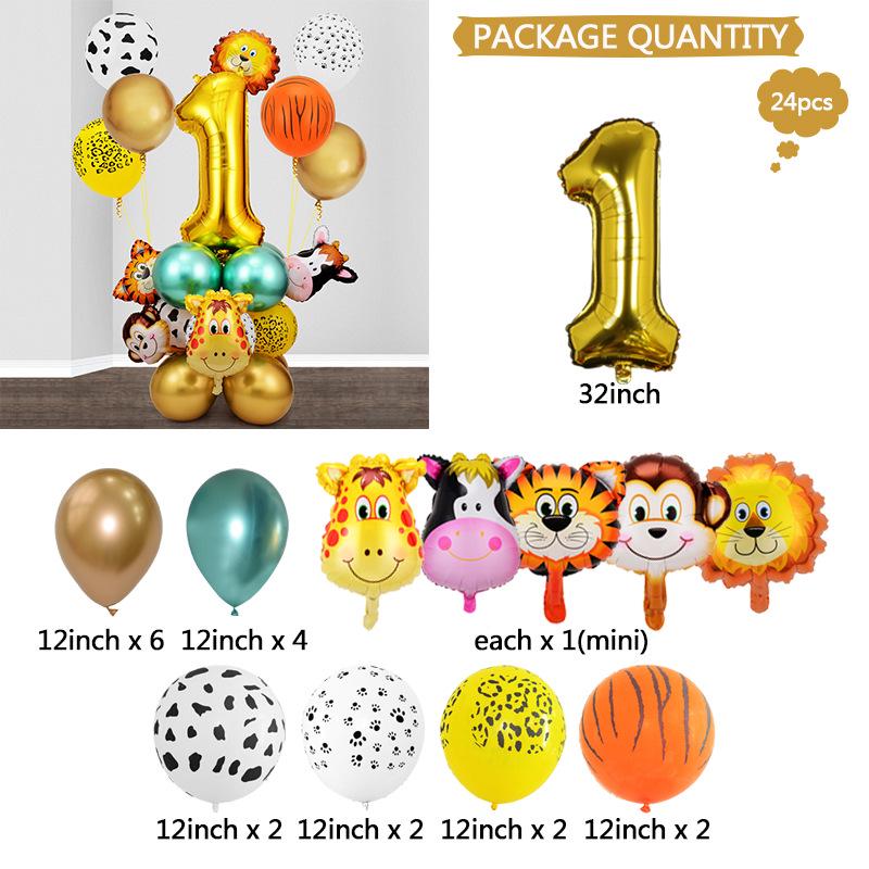 Cross-border Forest Animal Party Balloon Set: Aluminum Number Balloon Columns for Birthday Decor