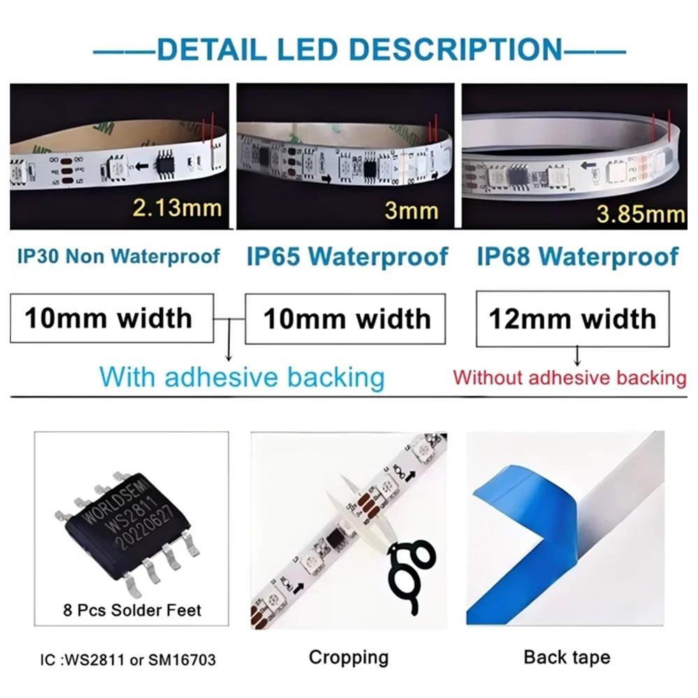 WS2811 LED szalagfény DC12V 24V 30/60 LED/m Címzett Intelligens Intelligens 5050RGB WS2811 Pixelek LED Fény IP30/65/67 Fekete/Fehér PCB