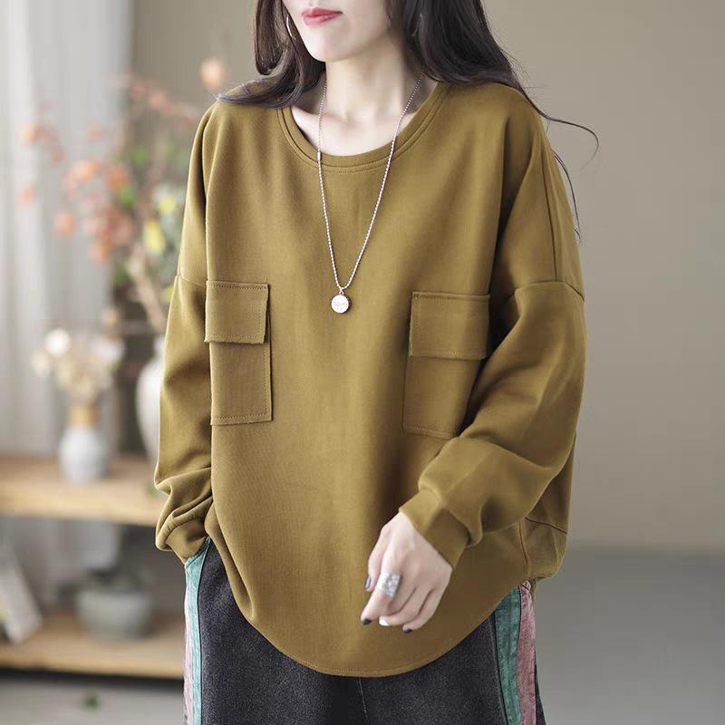 

Women s Plus Size Loose Fit Round Neck Long Sleeve Sweatshirt M жёлтый