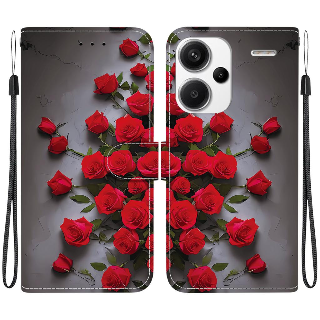 Handgefertigte PU-Leder-Klapphülle für Xiaomi Redmi Note 13 Pro+/ Note 13 Pro Plus 5G Rutschfeste Stoßfeste Hülle mit Handschlaufe & Herz/Rose Katze Designs