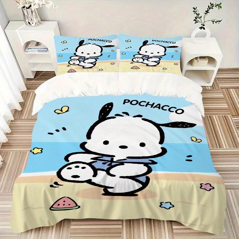 3pcs Beach Pochacco Bedding Set - Includes Quilt Cover and Pillowcases, Suitable for All Seasons, Machine Washable - Ideal Gift for Family a