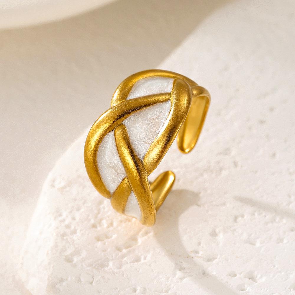 Geometric Metal Patchwork Stainless Steel Ring for Women - Non-fading, Bold Lines, Simple Open Ring with Drip Glaze Finish. Adjustable Drip Glaze Open