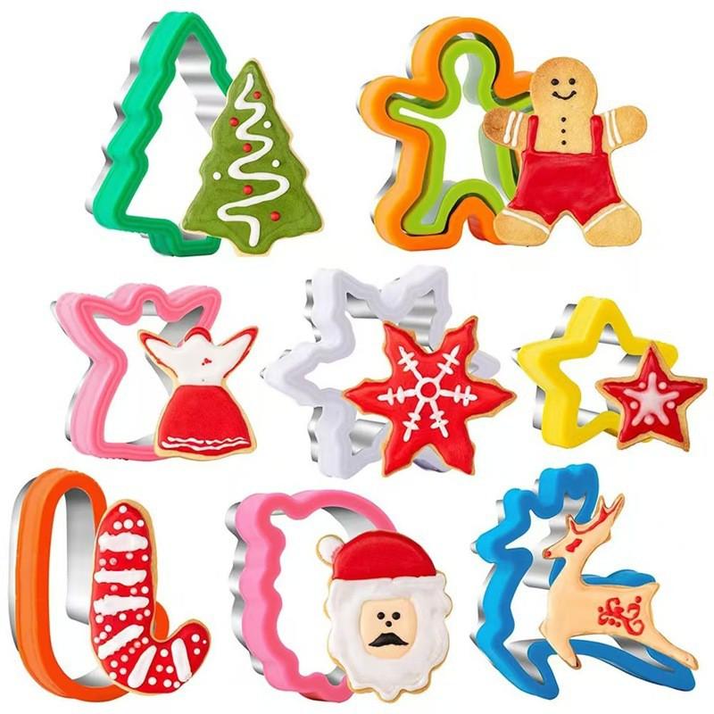 14-Piece Christmas Cookie Cutters Set With Plastic Lid Stainless Steel Biscuit Molds Bread Toast Fruit Decoration