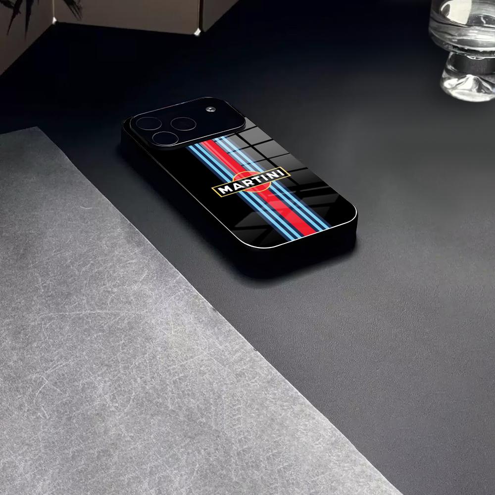 Martini Racing Horizontal Stripe Phone Case Tempered Glass For IPhone 17 15 16 14 12 13 11 Pro XS Max Plus Mini Cover