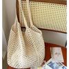 Summer Casual Large Capacity Woven Shoulder Bag For Women Girls Knitted Hollow Out Beach Straw Bag Handmade Crochet Tote Bag