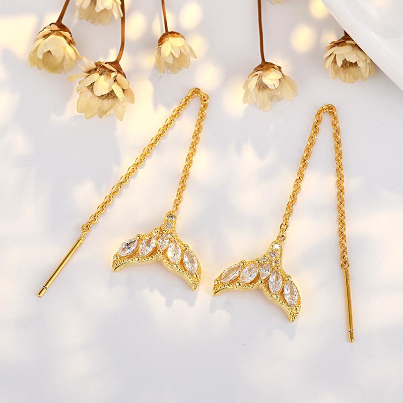 Needle Fish Tail Ear Line for Women with Light Luxury Zirconium Hollow Mermaid Earrings Exquisite High-end Versatile Ear Decoration