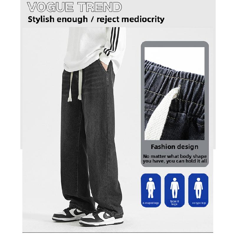 2026 New Vintage Drawstring Jeans for Men, Washed, Loose Fit, Versatile Workwear Trousers