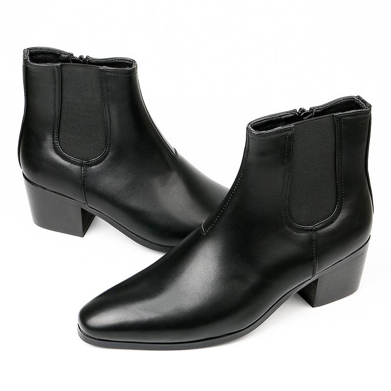 Men's High Heel Chelsea Boots - Autumn/Winter Fashion, Square Toe, Height-Enhancing Short Boots.