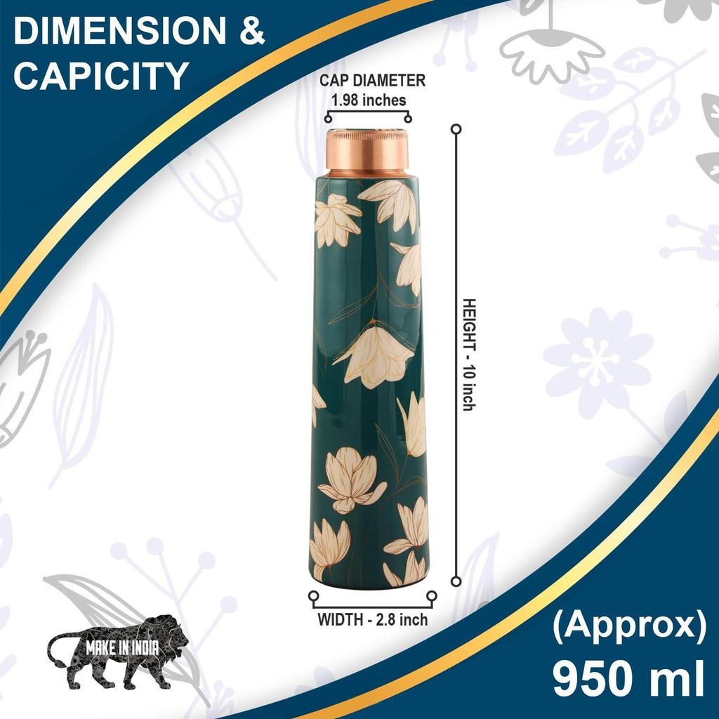 Handmade Copper Water Bottle WiFi Design Printed Exact Handcrafted, 1 Liter, Clear